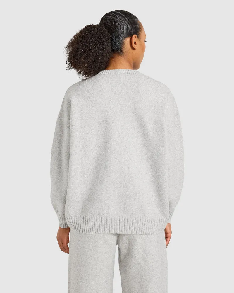 Varsity Oversized Knitted Sweater - Gris Marl/Burgundy