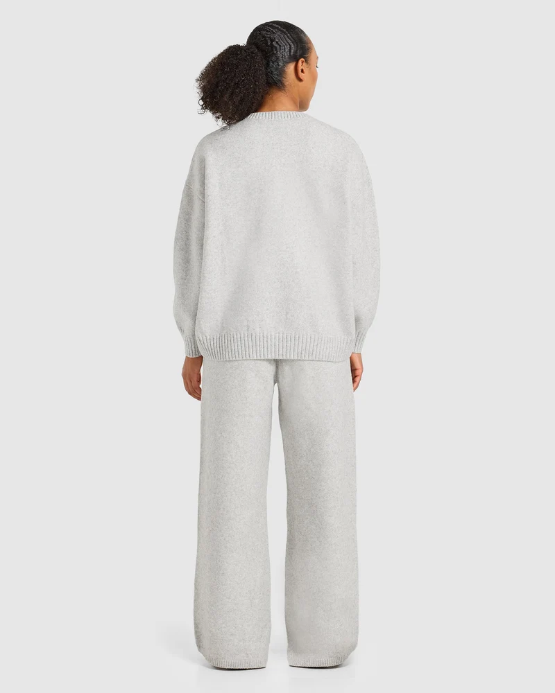 Varsity Oversized Knitted Sweater - Gris Marl/Burgundy