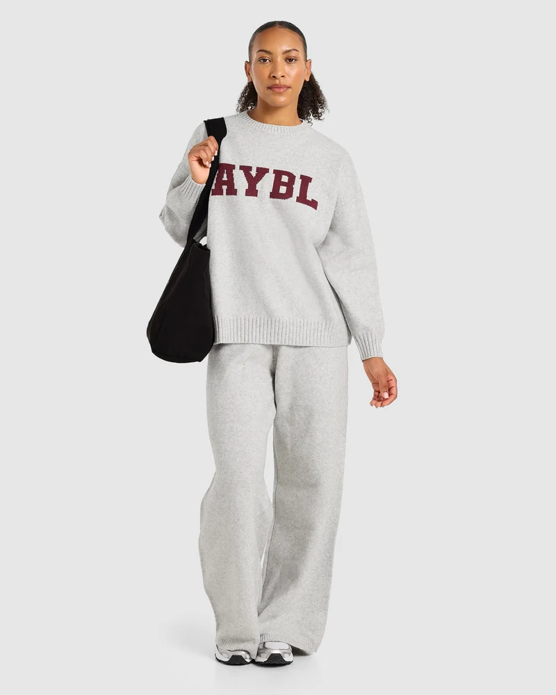Varsity Oversized Knitted Sweater - Gris Marl/Burgundy