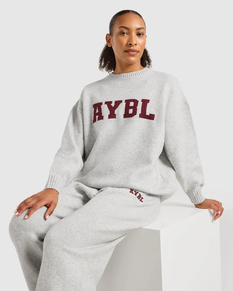 Varsity Oversized Knitted Sweater - Gris Marl/Burgundy