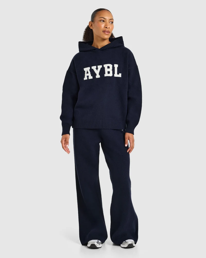 Varsity Oversized Knitted Hoodie - Navy