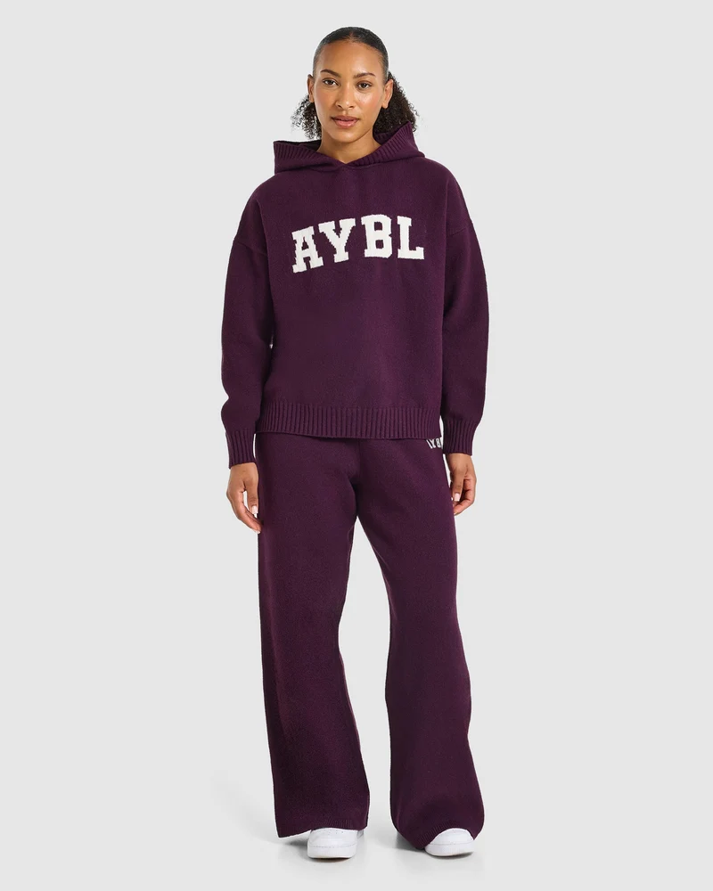 Varsity Oversized Knitted Hoodie - Plum