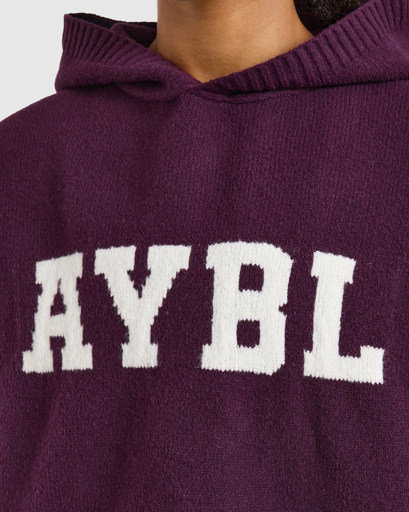 Varsity Oversized Knitted Hoodie - Plum
