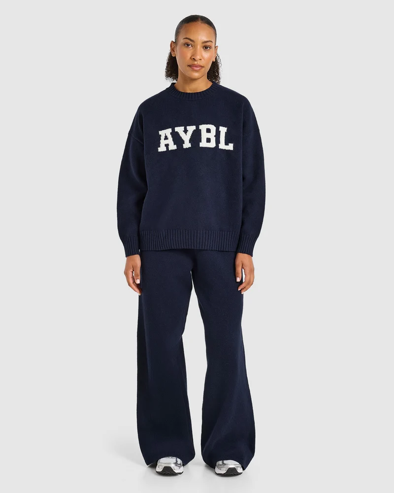 Varsity Oversized Knitted Sweater - Navy