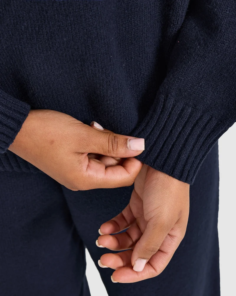 Varsity Oversized Knitted Sweater - Navy