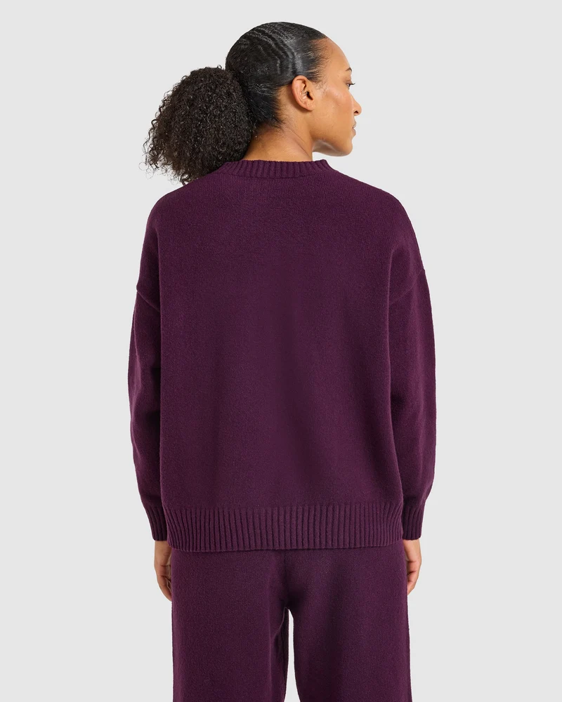 Varsity Oversized Knitted Sweater - Plum