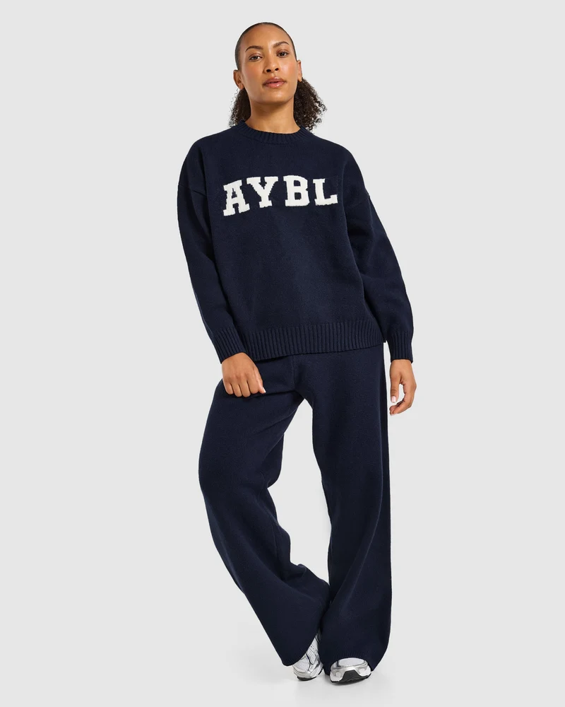Varsity Oversized Knitted Joggers - Navy