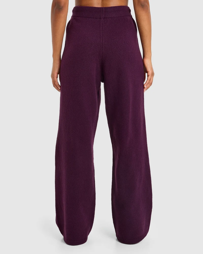 Varsity Oversized Knitted Joggers - Plum