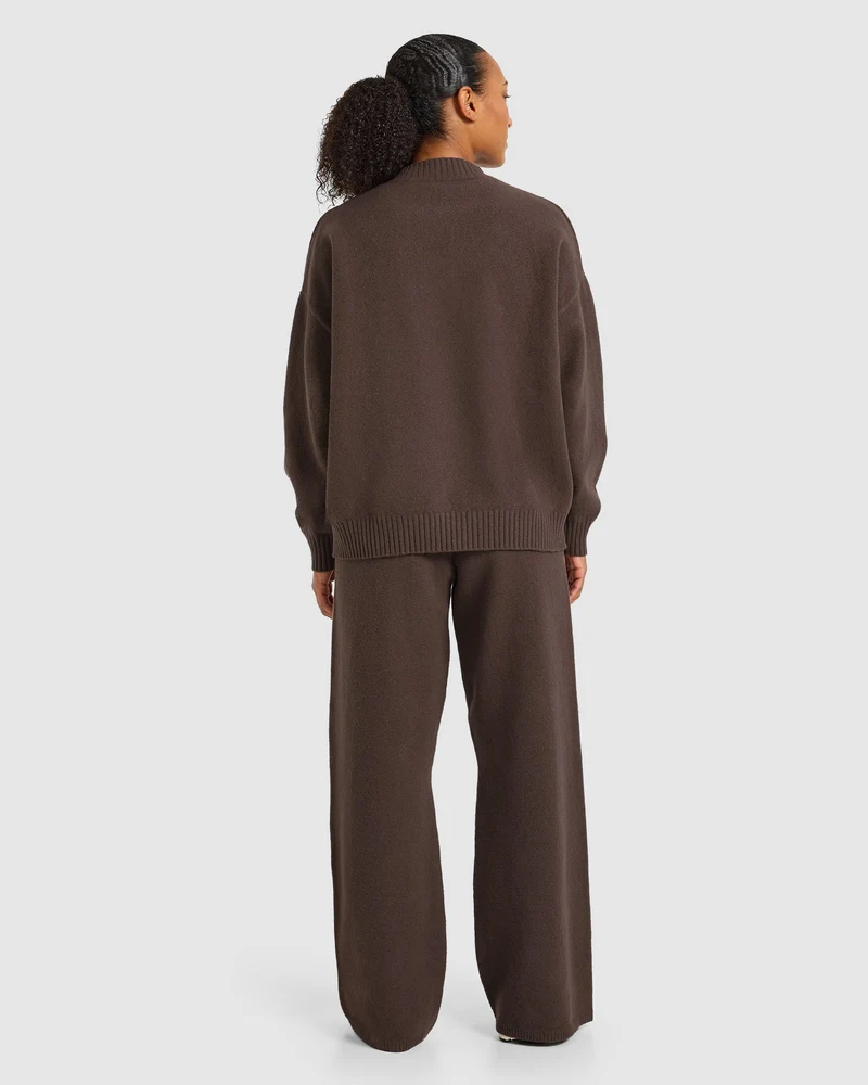 Varsity Oversized Knitted 1/4 Zip Pullover - Marron