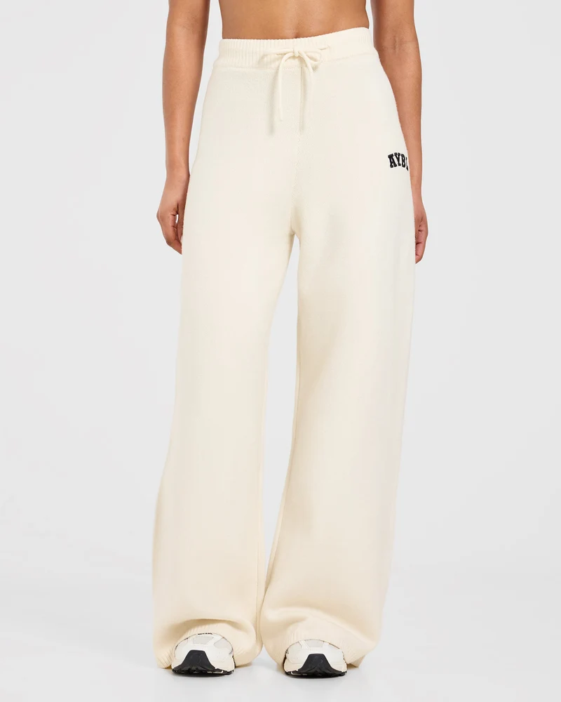 Varsity Oversized Knitted Joggers - Cream