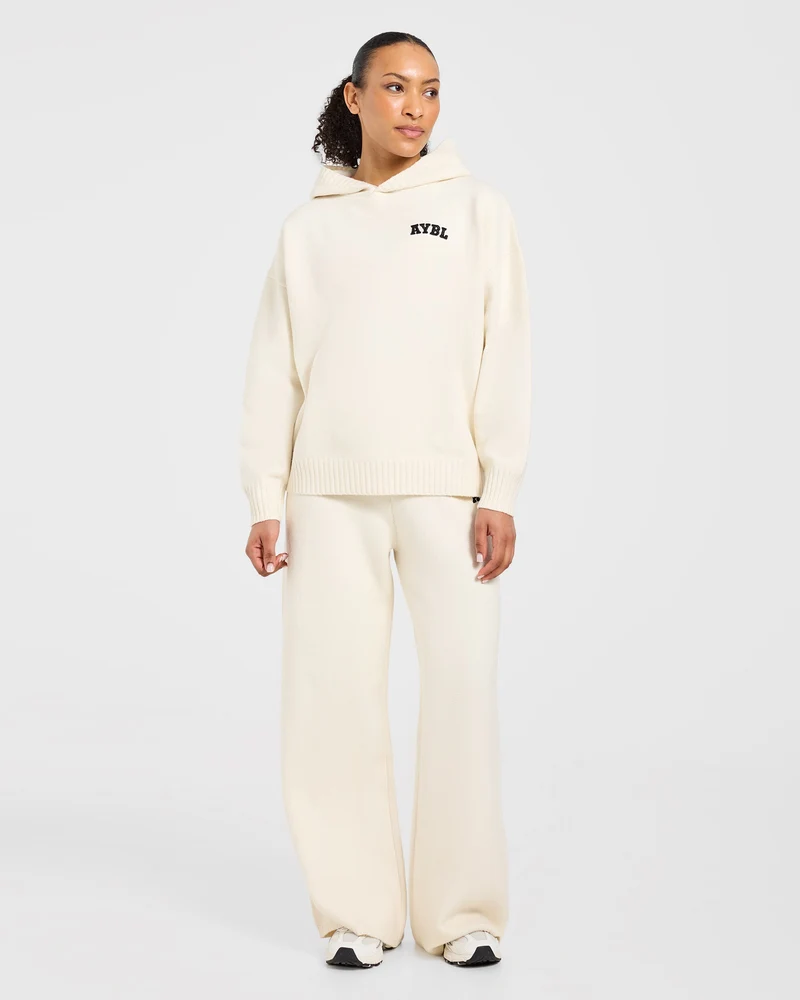 Varsity Oversized Knitted Joggers - Cream