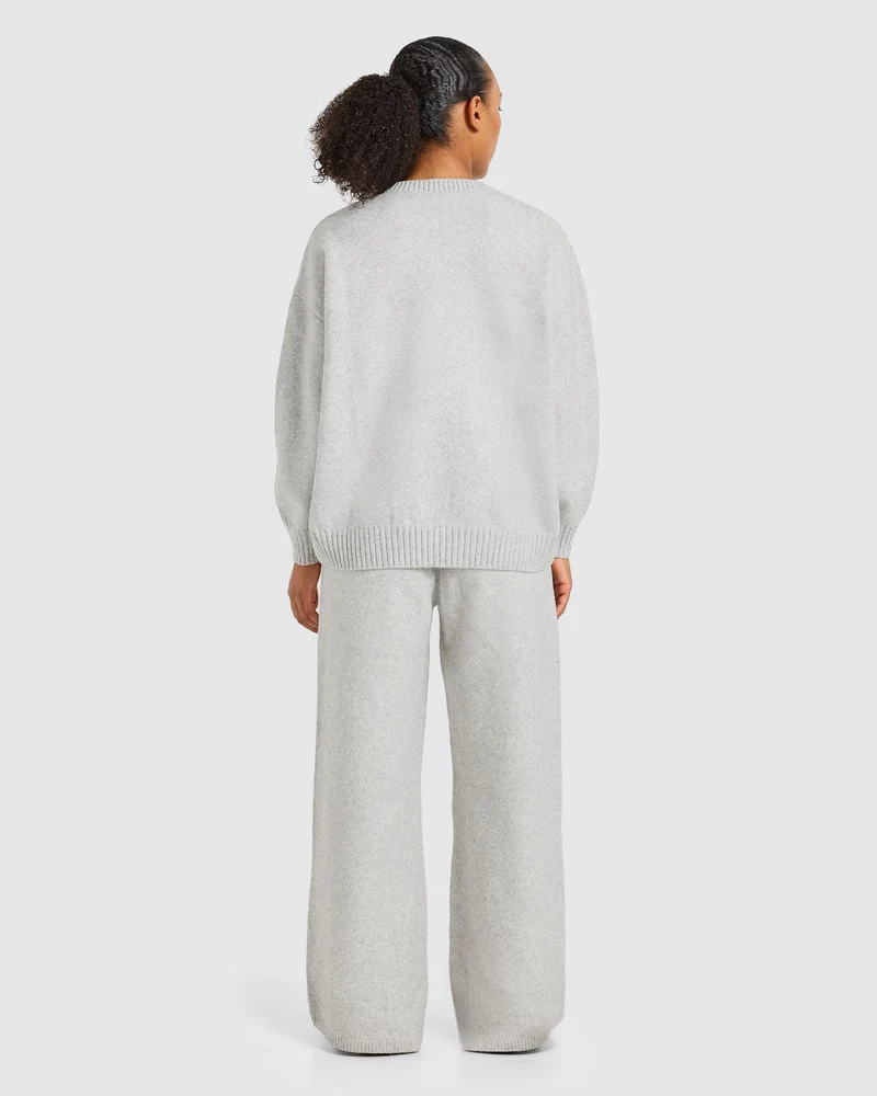 Varsity Oversized Knitted Joggers - Gris Marl/Burgundy