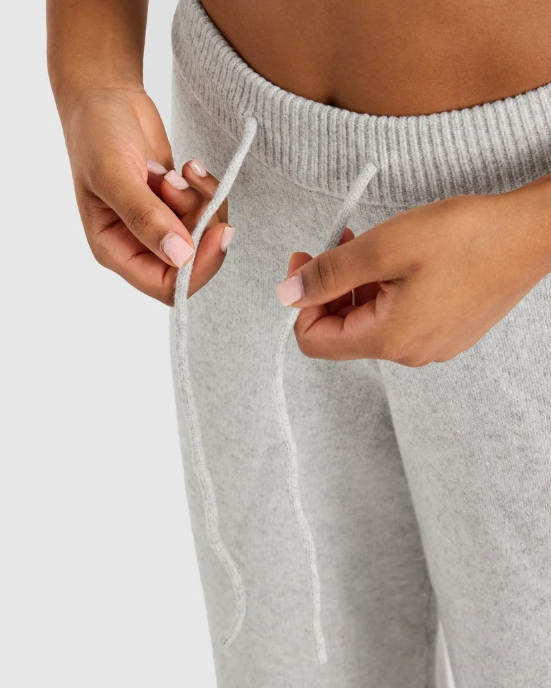 Varsity Oversized Knitted Joggers - Gris Marl/Burgundy