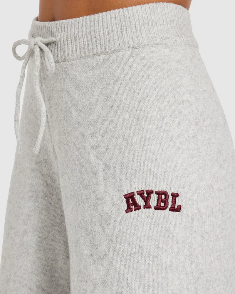 Varsity Oversized Knitted Joggers - Gris Marl/Burgundy