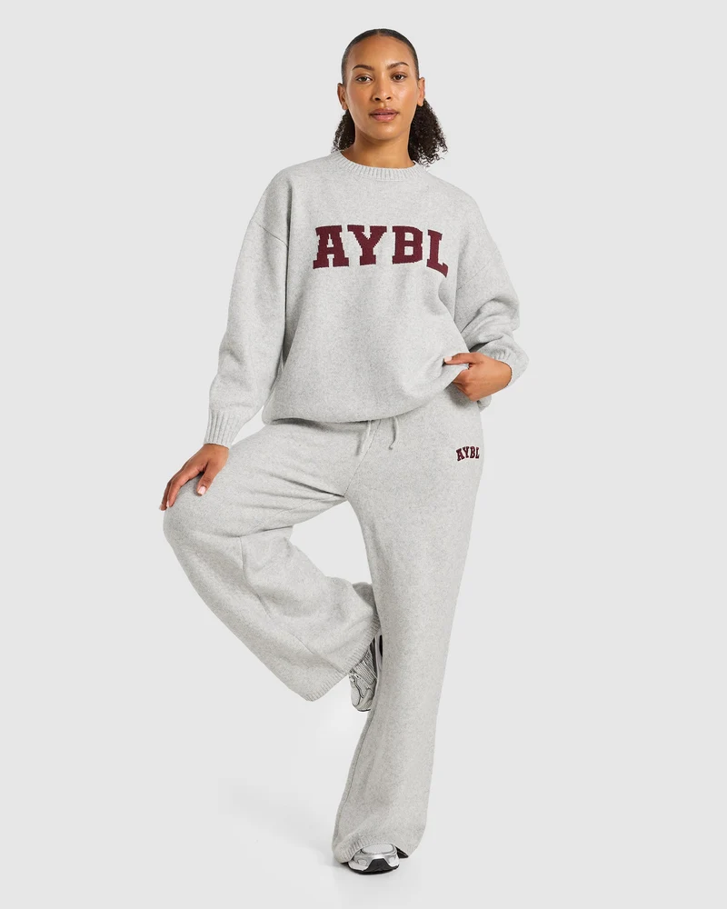 Varsity Oversized Knitted Joggers - Gris Marl/Burgundy