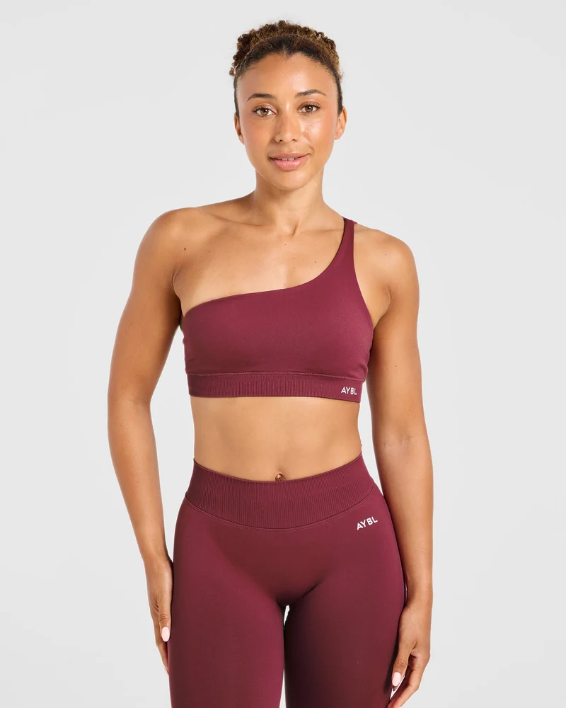 Enhance Seamless One Shoulder Sports Bra - Mahogany Red
