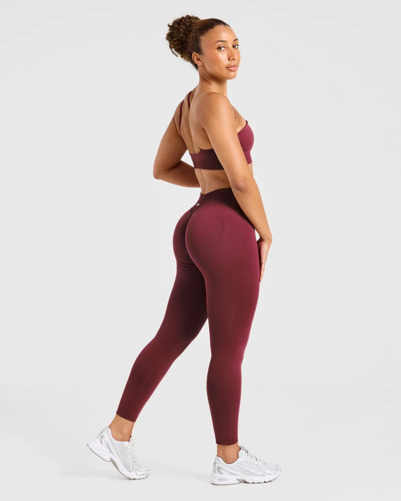 Enhance Seamless One Shoulder Sports Bra - Mahogany Red