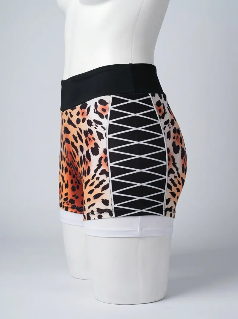 Legging leopard polyester court fitness effet corset femme