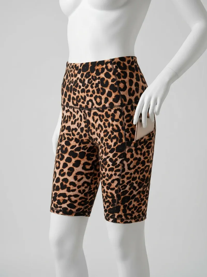 Legging leopard polyester court fitness femme poche pratique