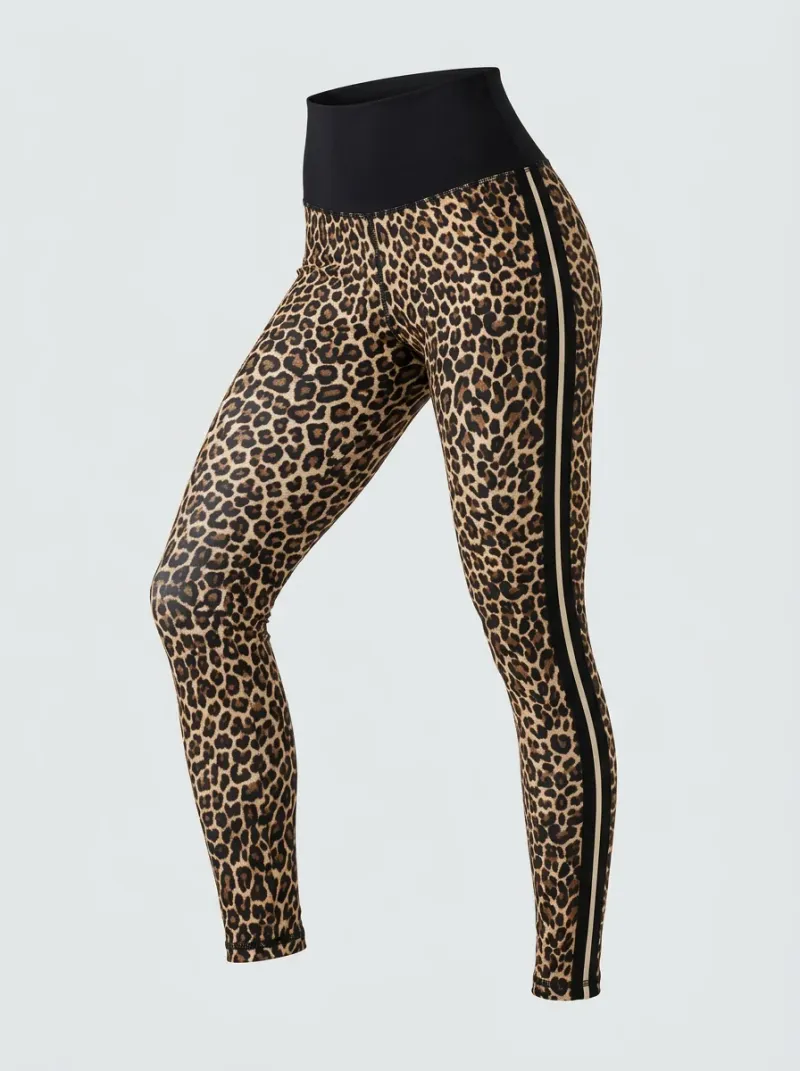 Legging leopard polyester taille haute compression active