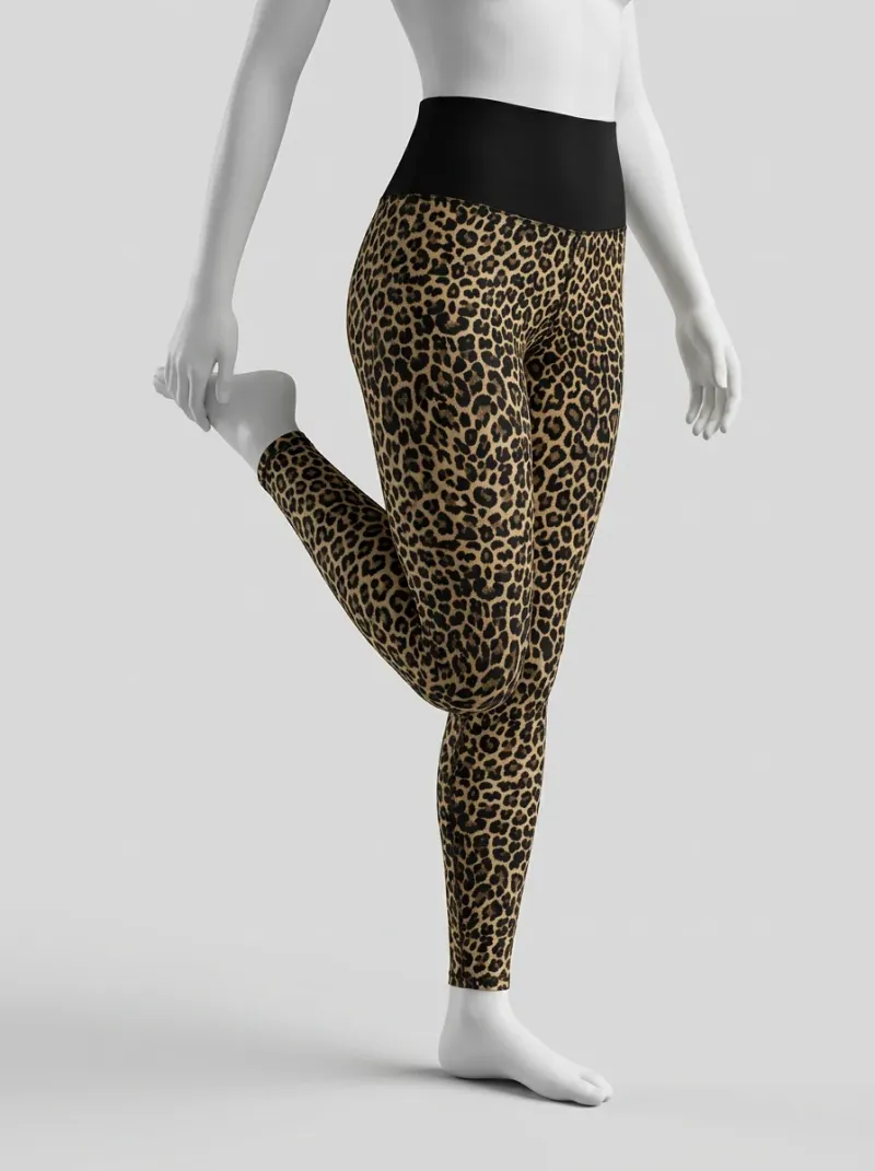 Legging leopard polyester taille haute compression active