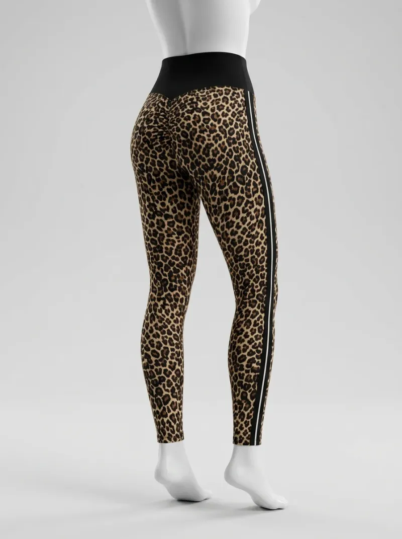Legging leopard polyester taille haute compression active