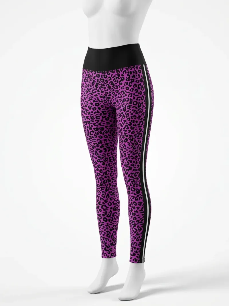 Legging leopard polyester élasthanne fitness taille haute bandes femme