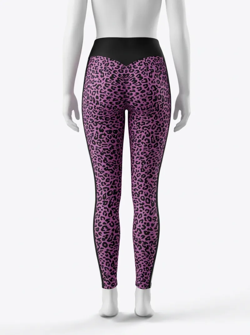 Legging leopard polyester élasthanne fitness taille haute bandes femme