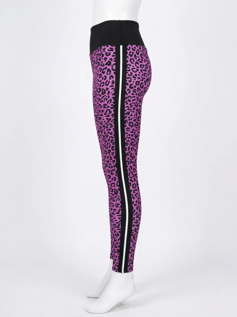 Legging leopard polyester élasthanne fitness taille haute bandes femme