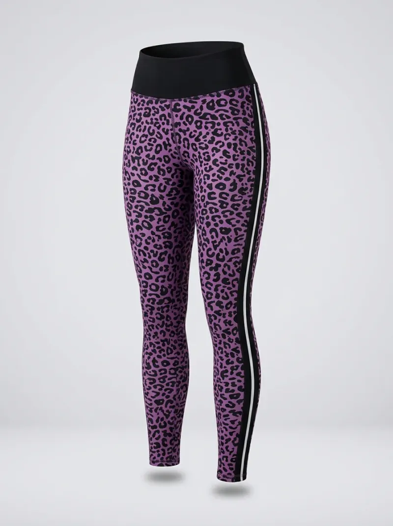 Legging leopard polyester élasthanne fitness taille haute bandes femme