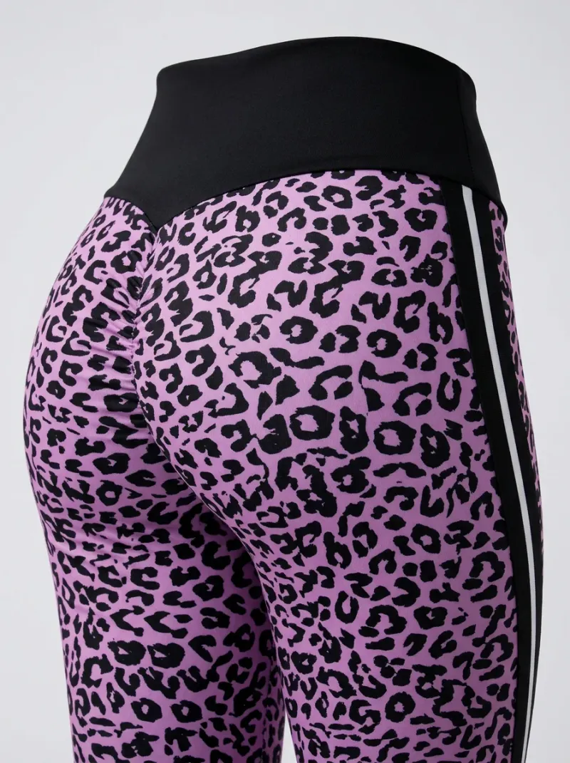 Legging leopard polyester élasthanne fitness taille haute bandes femme