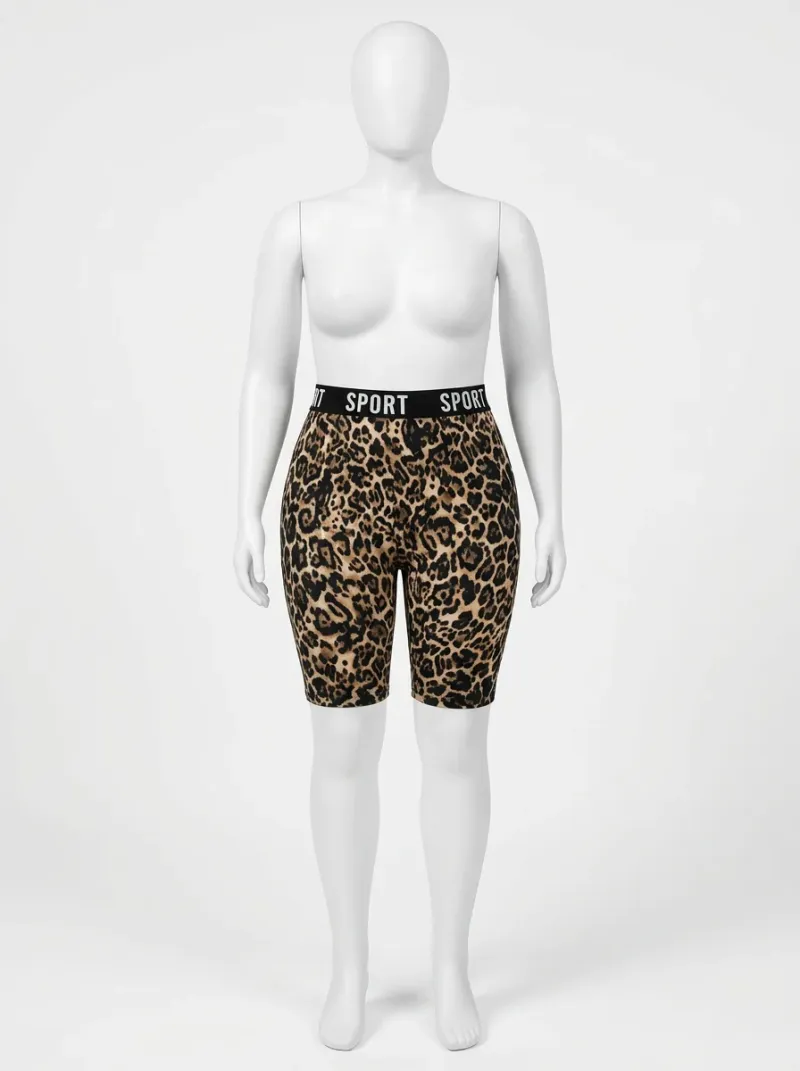 Legging leopard coton grande taille cycliste fitness femme