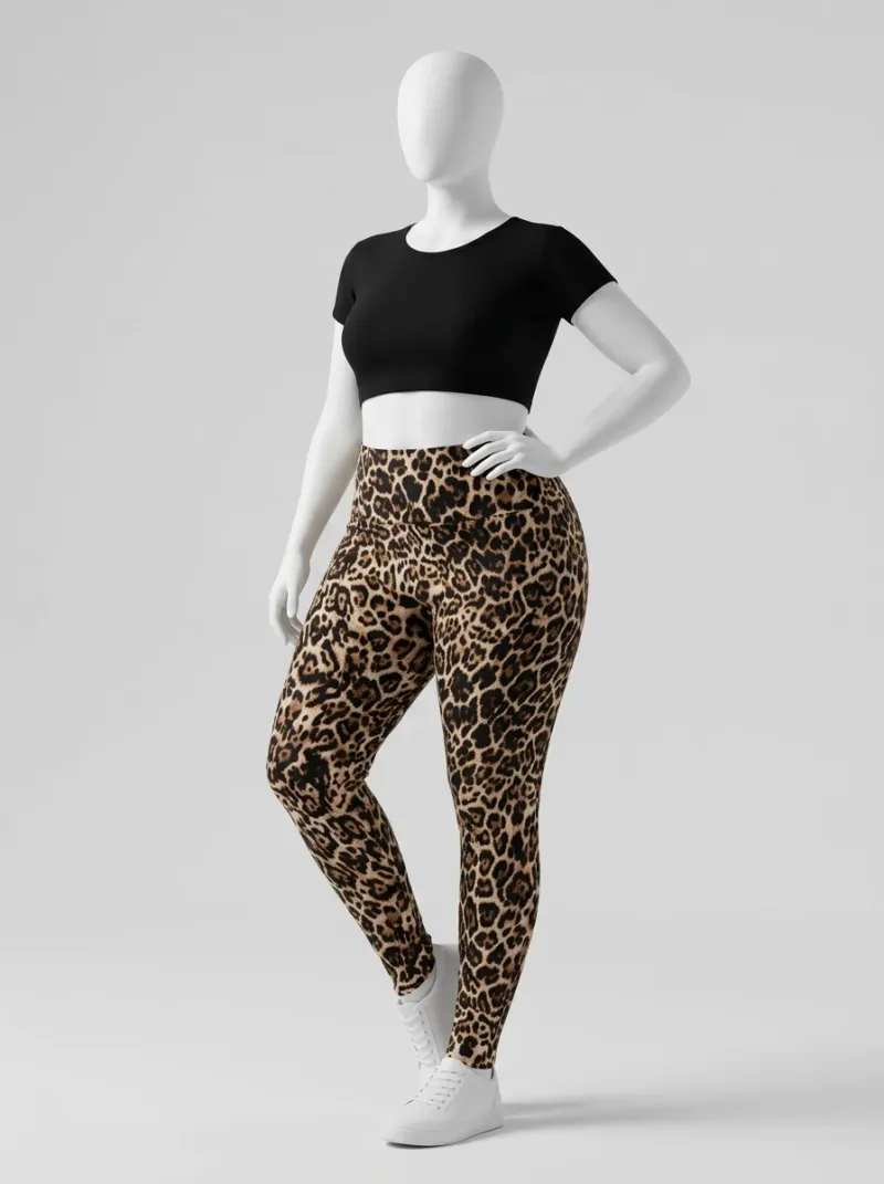 Legging leopard coton grande taille élastique femme