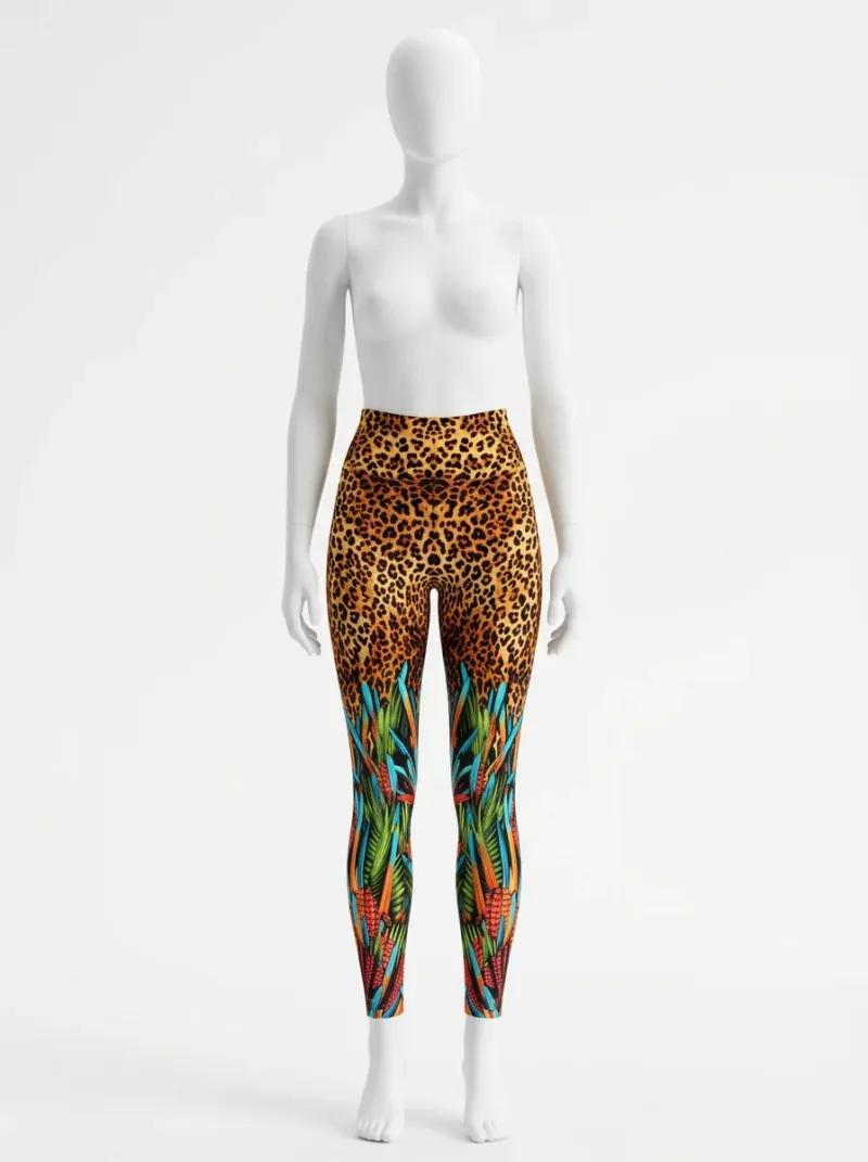 Legging leopard polyester opaque taille haute motifs colorés