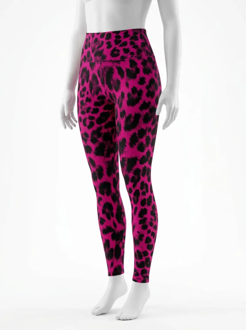 Legging leopard coton élasthanne taille haute souple femme