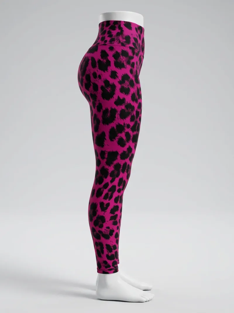 Legging leopard coton élasthanne taille haute souple femme