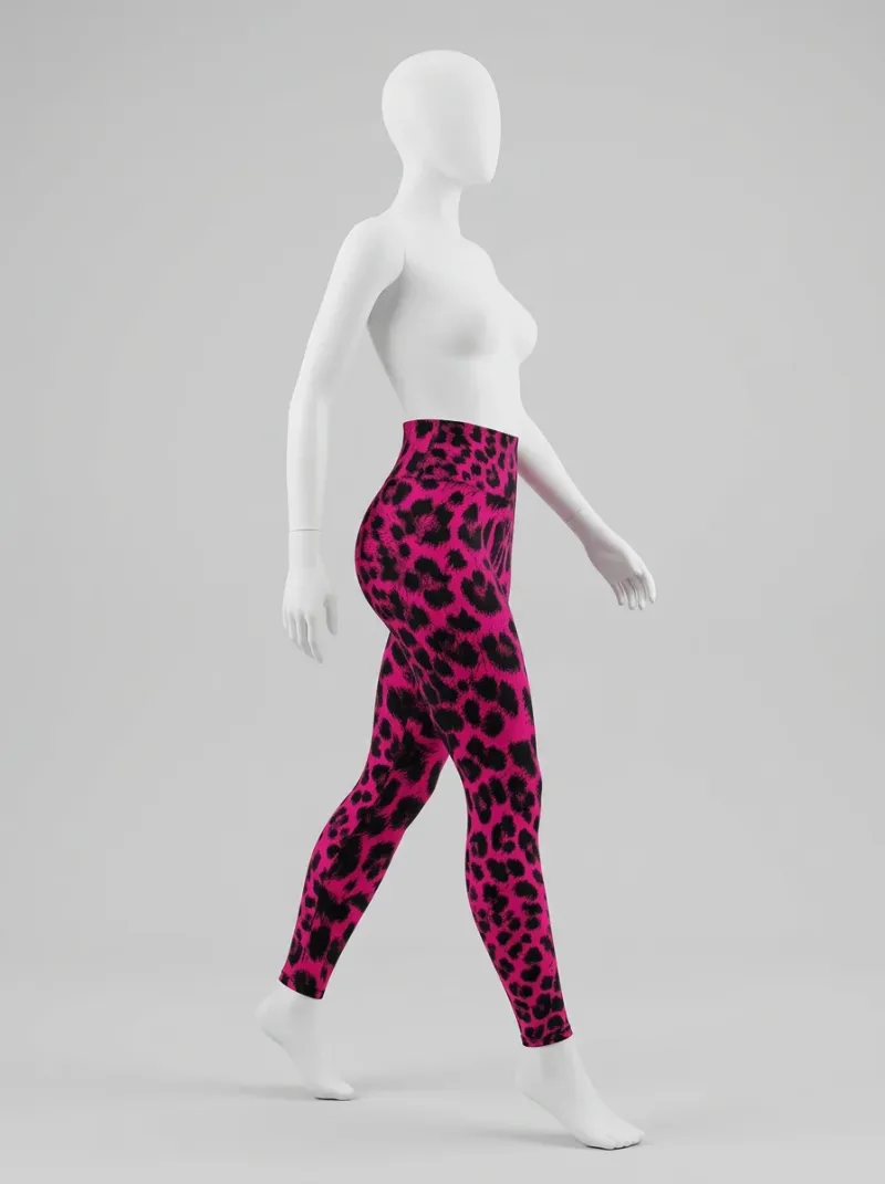 Legging leopard coton élasthanne taille haute souple femme