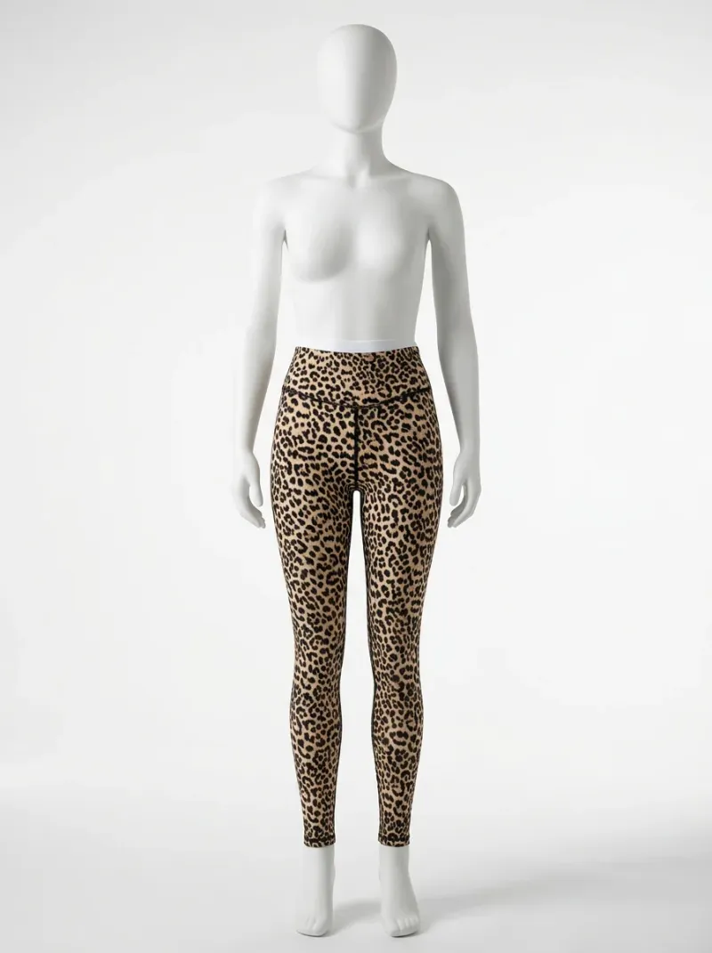 Legging leopard coton sport coutures apparentes taille haute