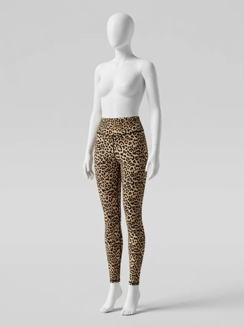 Legging leopard coton sport coutures apparentes taille haute