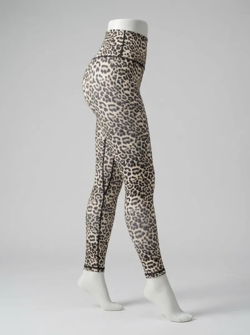 Legging leopard coton sport coutures apparentes taille haute