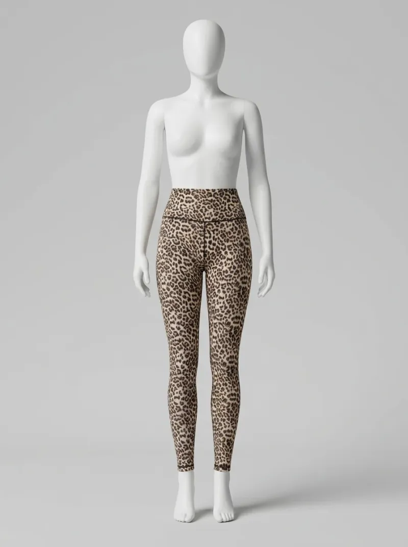 Legging leopard coton sport coutures apparentes taille haute