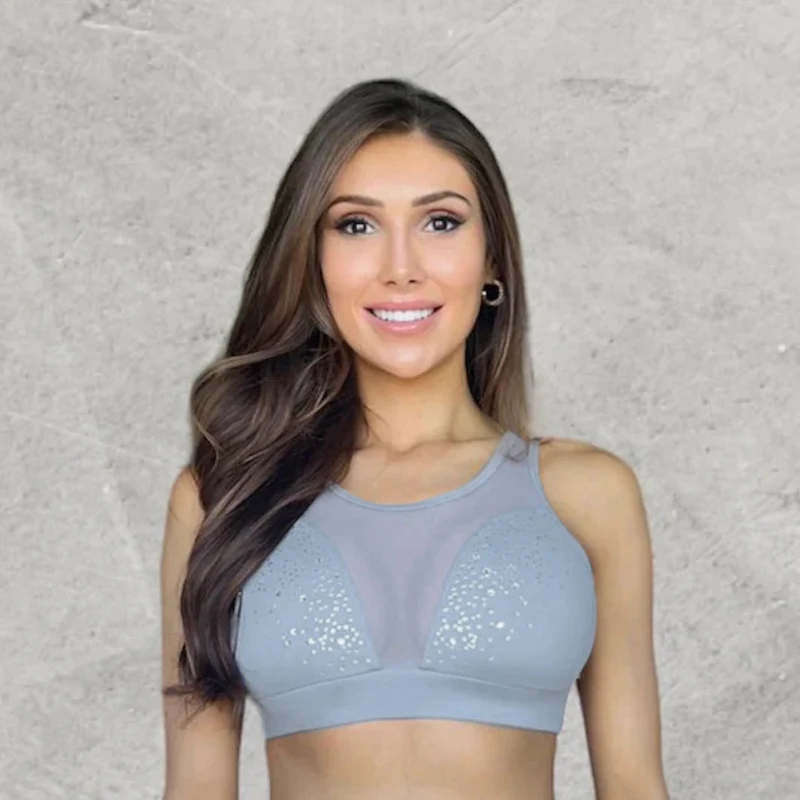LUXEIT DIAMOND™ Light Silver Mesh Sports Bra, High Support
