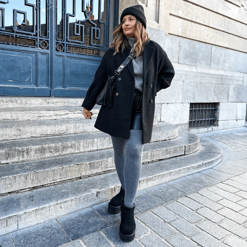 Grannies Cable Knit Wool Tights V2 - Slate