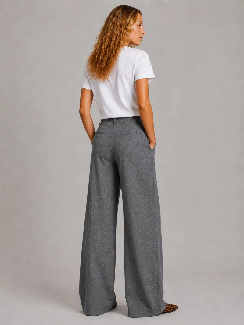 Bogilvy - LIS - Damenstoffhose mit weitem Bein, Mid-Waist, Light Grey