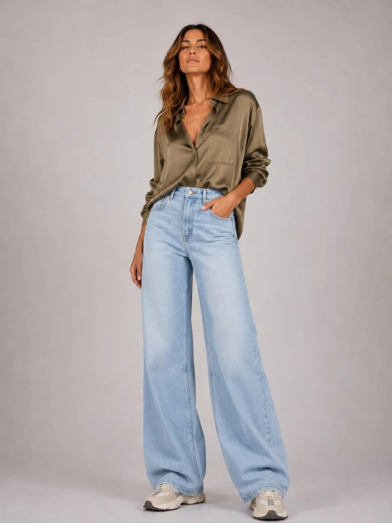 BOGILVY - AVA Straight Wide Leg High Waist Light Blue Wash