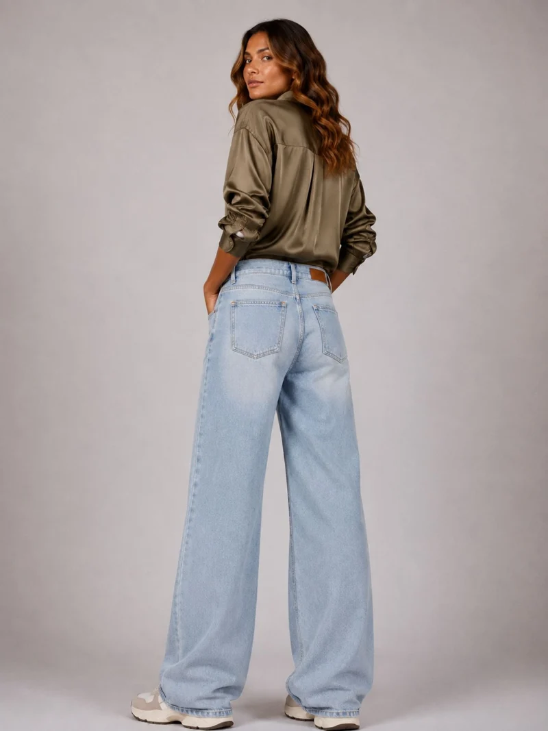 BOGILVY - AVA Straight Wide Leg High Waist Light Blue Wash