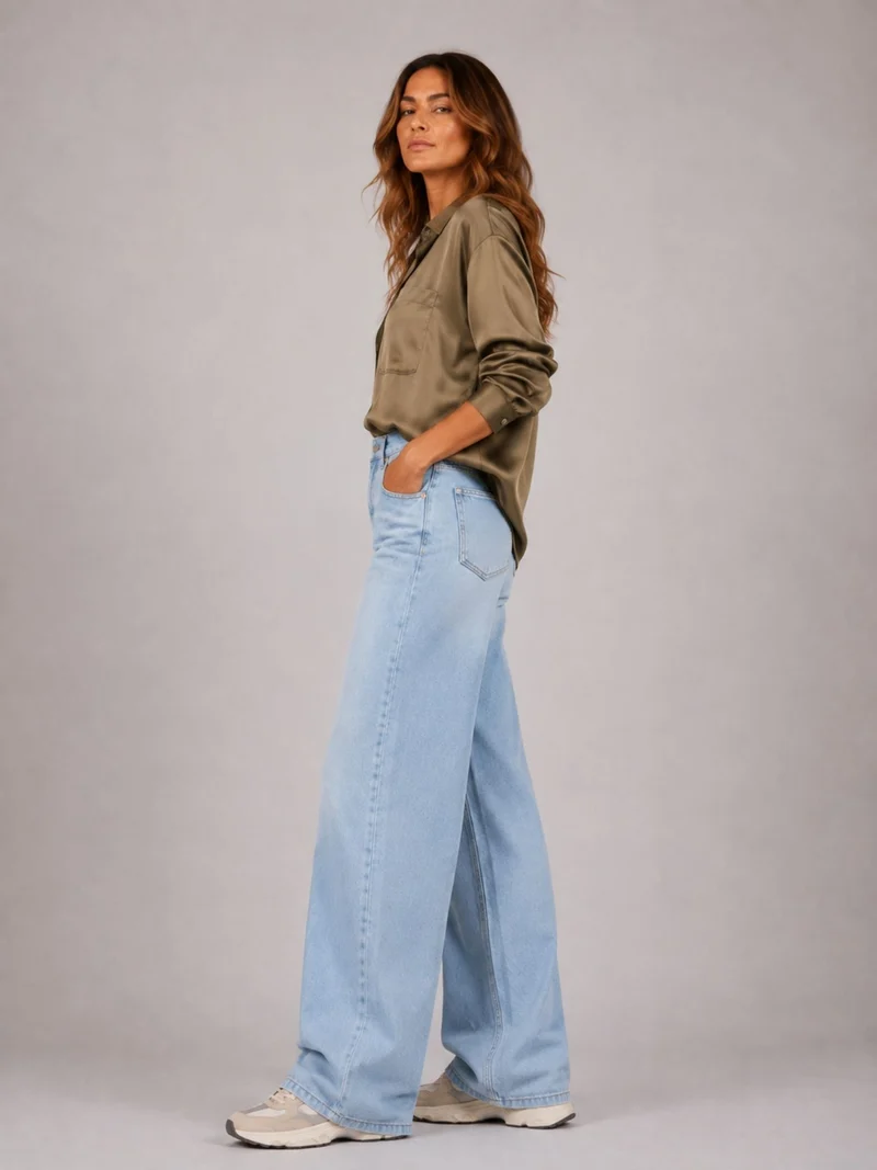 BOGILVY - AVA Straight Wide Leg High Waist Light Blue Wash