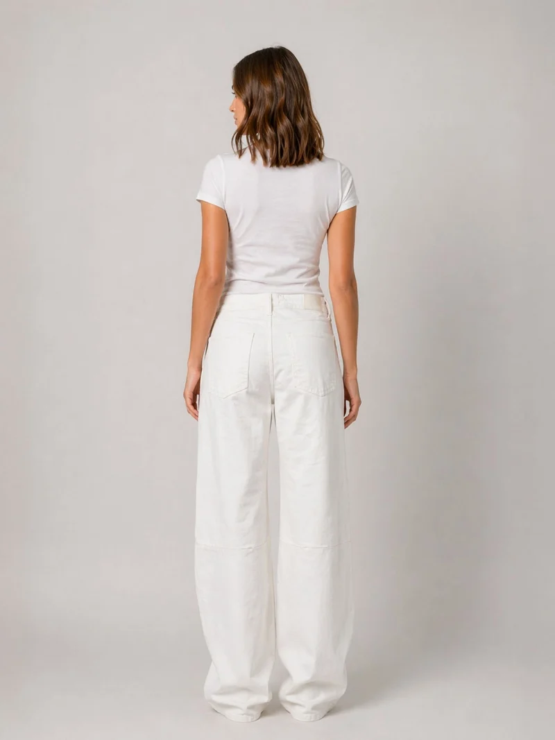MAVI - Leila, Mid Waist, Baggy Barrel Jeans with cut, Light Denim, White Str