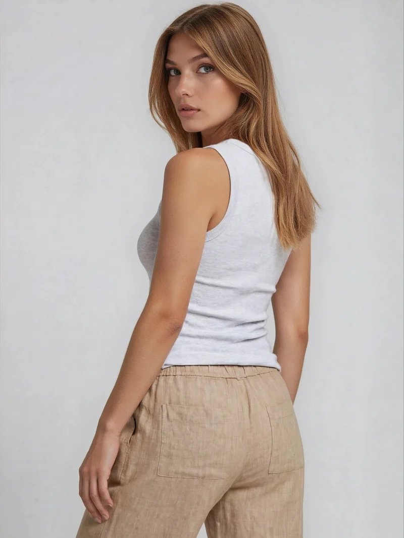 MAC - Chiara Belt, 100% Leinenhose, High-Waist, Almond Beige