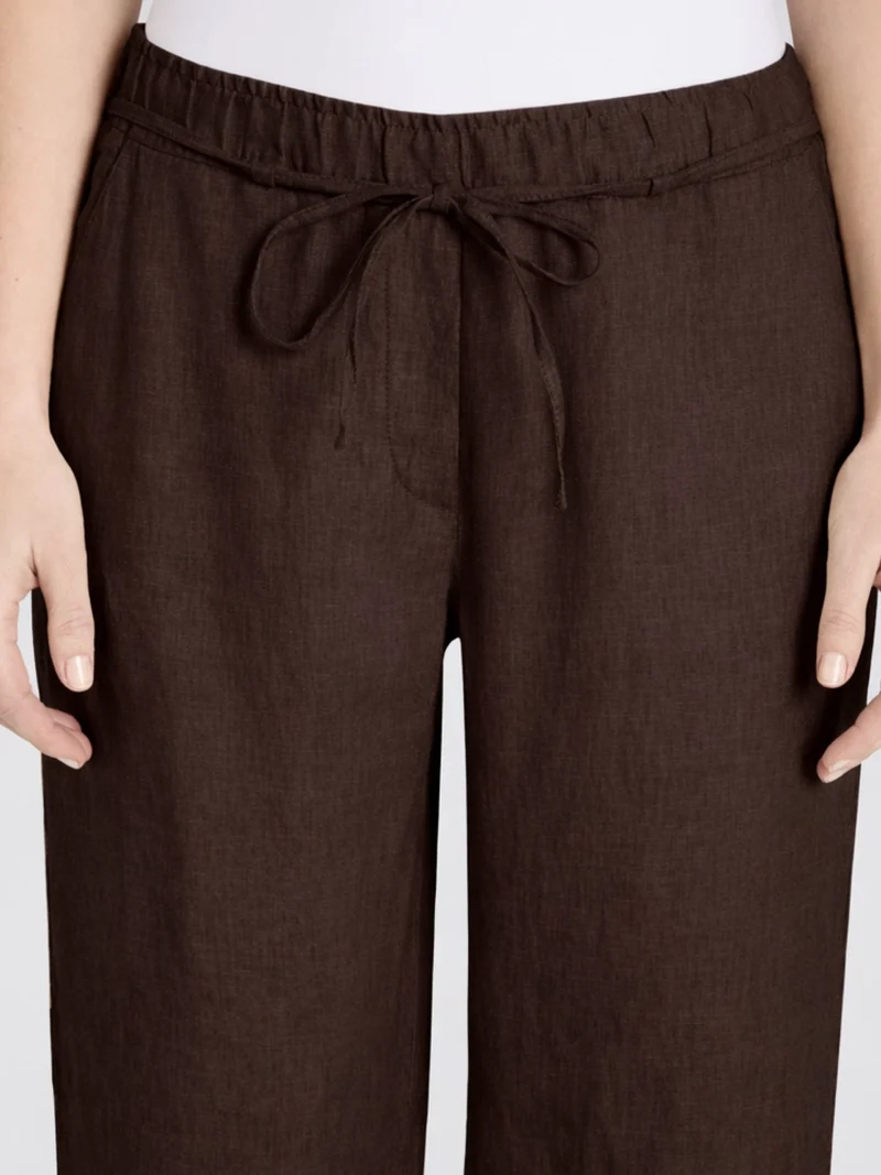 MAC - Chiara Belt, 100% Leinenhose, High-Waist, Truffle Brown